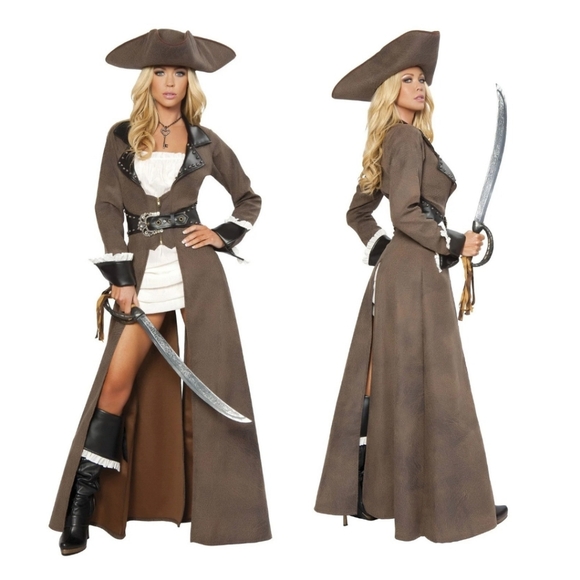 Deluxe 7pc Pirate Captain (Added Matching Skirt With Tassels) Size Large NWOT - Picture 2 of 14